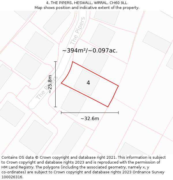 4, THE PIPERS, HESWALL, WIRRAL, CH60 9LL: Plot and title map