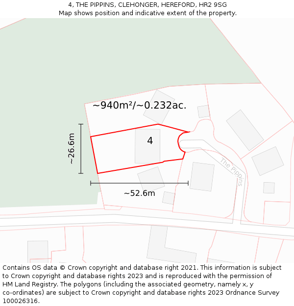 4, THE PIPPINS, CLEHONGER, HEREFORD, HR2 9SG: Plot and title map