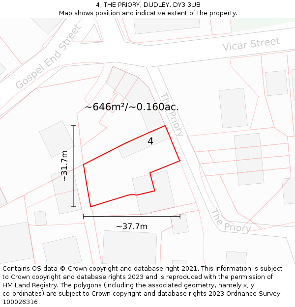 4, THE PRIORY, DUDLEY, DY3 3UB: Plot and title map