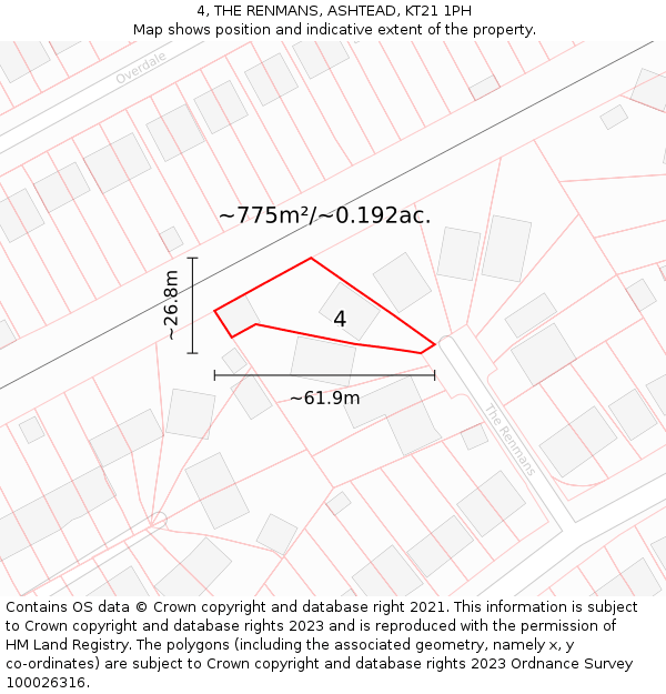 4, THE RENMANS, ASHTEAD, KT21 1PH: Plot and title map