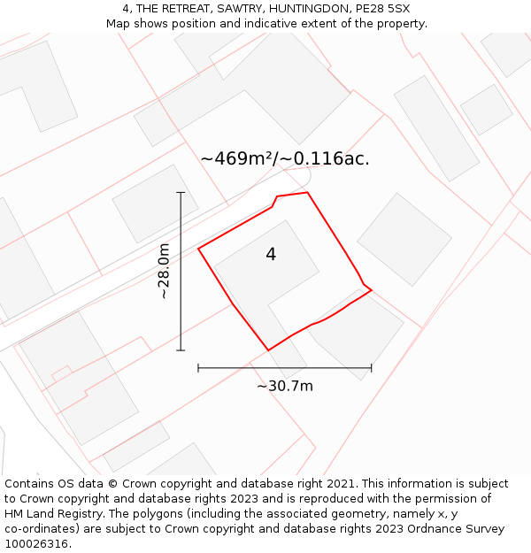 4, THE RETREAT, SAWTRY, HUNTINGDON, PE28 5SX: Plot and title map