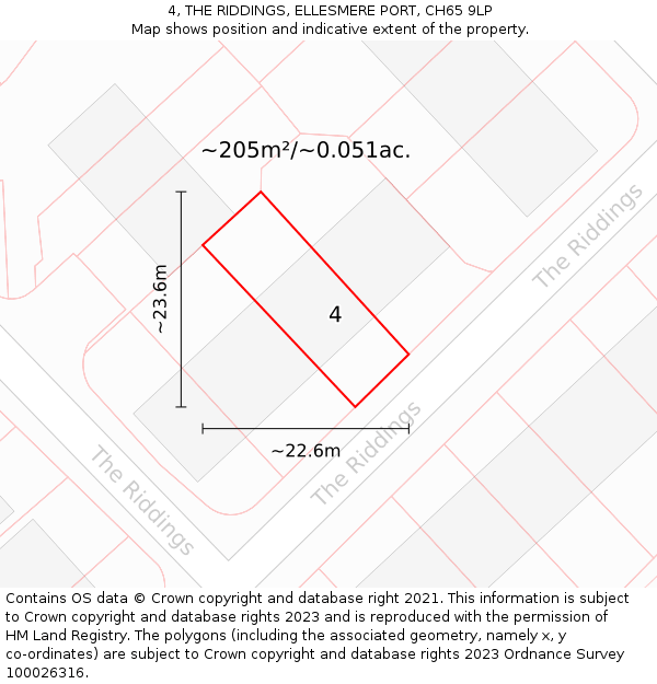 4, THE RIDDINGS, ELLESMERE PORT, CH65 9LP: Plot and title map