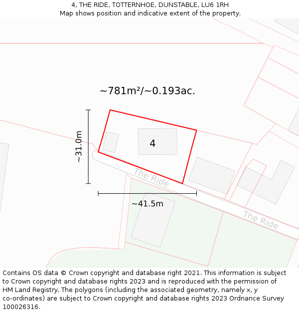 4, THE RIDE, TOTTERNHOE, DUNSTABLE, LU6 1RH: Plot and title map