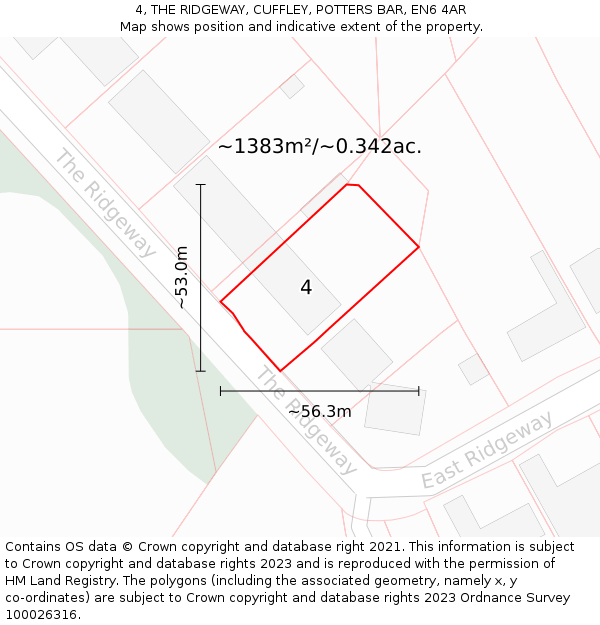 4, THE RIDGEWAY, CUFFLEY, POTTERS BAR, EN6 4AR: Plot and title map