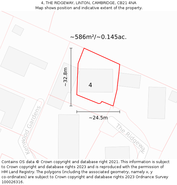 4, THE RIDGEWAY, LINTON, CAMBRIDGE, CB21 4NA: Plot and title map