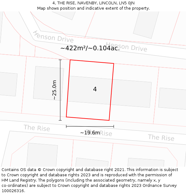 4, THE RISE, NAVENBY, LINCOLN, LN5 0JN: Plot and title map