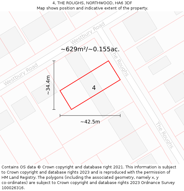 4, THE ROUGHS, NORTHWOOD, HA6 3DF: Plot and title map