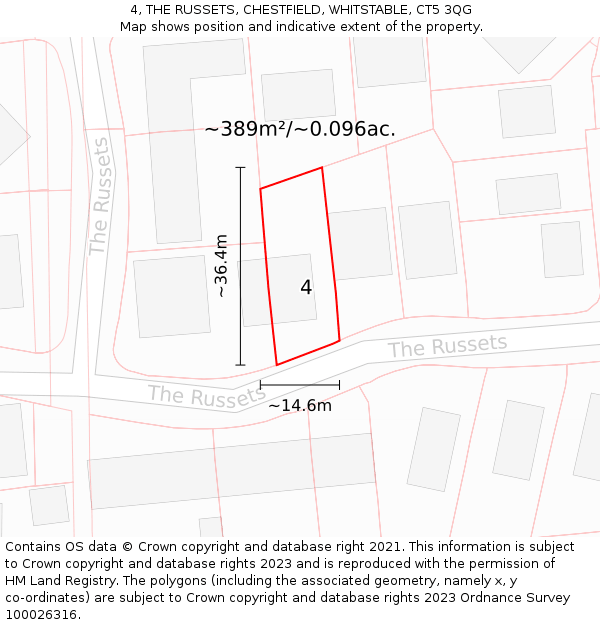 4, THE RUSSETS, CHESTFIELD, WHITSTABLE, CT5 3QG: Plot and title map