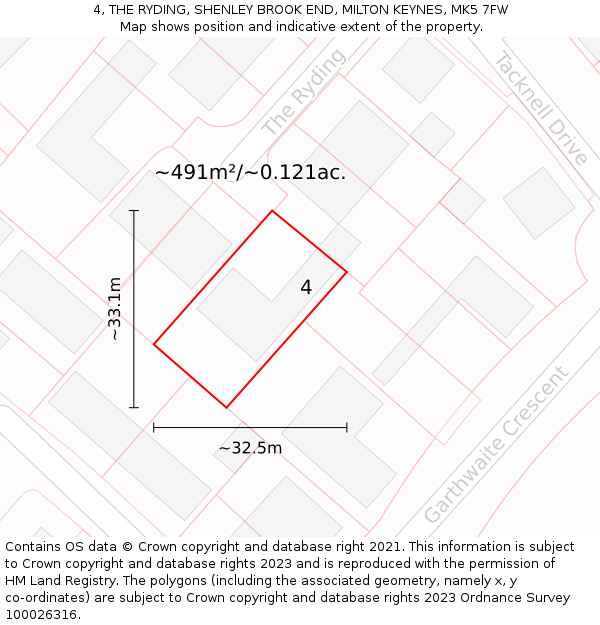 4, THE RYDING, SHENLEY BROOK END, MILTON KEYNES, MK5 7FW: Plot and title map