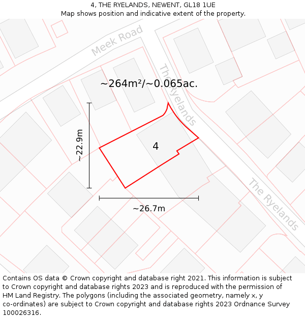 4, THE RYELANDS, NEWENT, GL18 1UE: Plot and title map