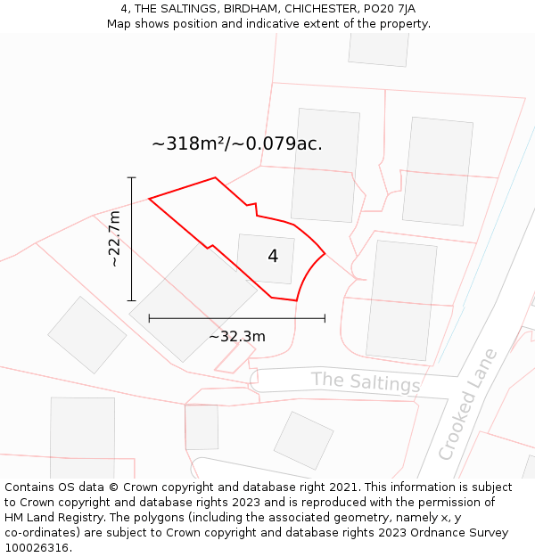 4, THE SALTINGS, BIRDHAM, CHICHESTER, PO20 7JA: Plot and title map