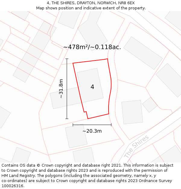 4, THE SHIRES, DRAYTON, NORWICH, NR8 6EX: Plot and title map