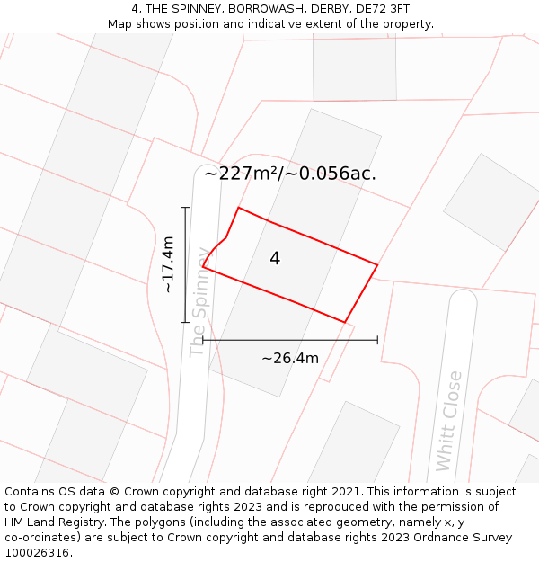 4, THE SPINNEY, BORROWASH, DERBY, DE72 3FT: Plot and title map