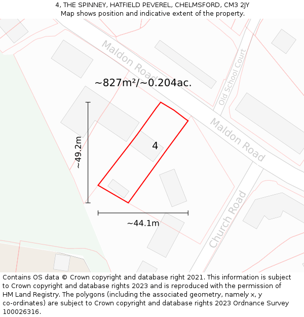 4, THE SPINNEY, HATFIELD PEVEREL, CHELMSFORD, CM3 2JY: Plot and title map