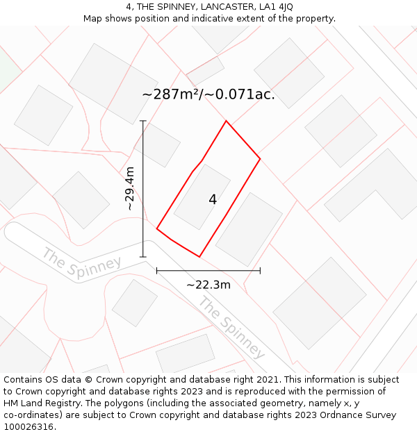 4, THE SPINNEY, LANCASTER, LA1 4JQ: Plot and title map