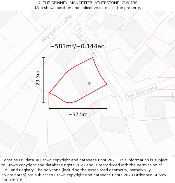 4, THE SPINNEY, MANCETTER, ATHERSTONE, CV9 1RS: Plot and title map