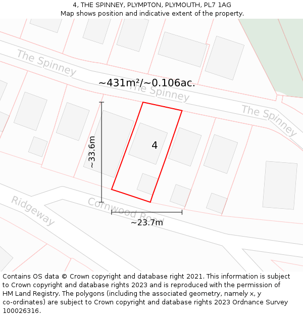 4, THE SPINNEY, PLYMPTON, PLYMOUTH, PL7 1AG: Plot and title map