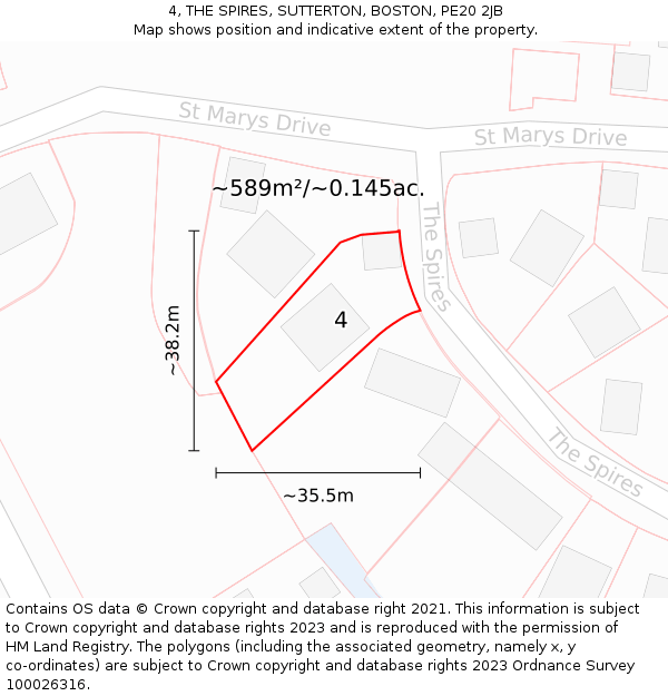 4, THE SPIRES, SUTTERTON, BOSTON, PE20 2JB: Plot and title map