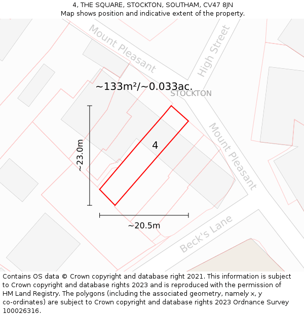 4, THE SQUARE, STOCKTON, SOUTHAM, CV47 8JN: Plot and title map