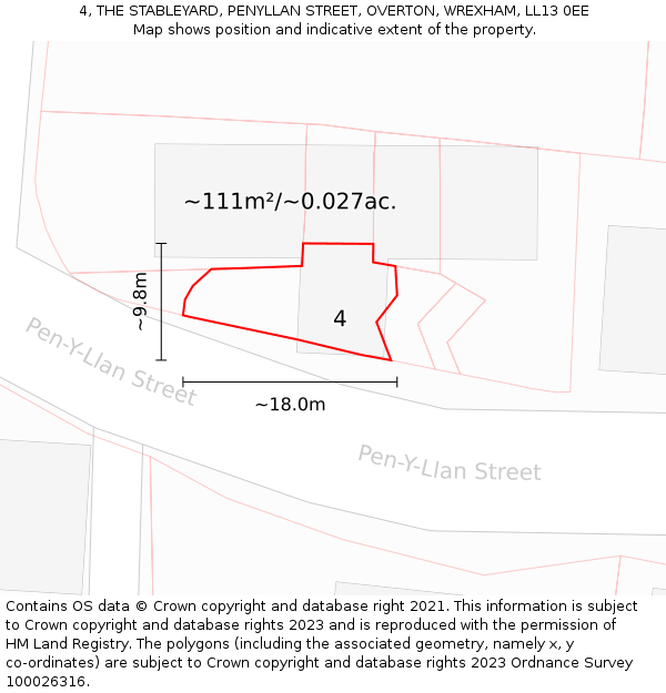 4, THE STABLEYARD, PENYLLAN STREET, OVERTON, WREXHAM, LL13 0EE: Plot and title map