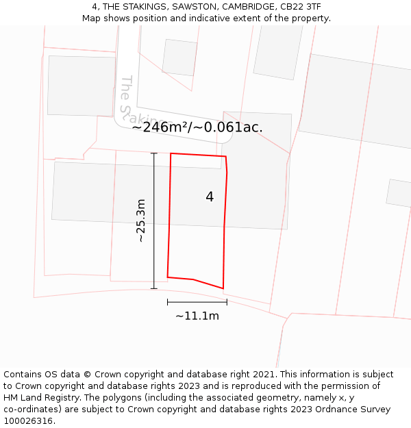 4, THE STAKINGS, SAWSTON, CAMBRIDGE, CB22 3TF: Plot and title map