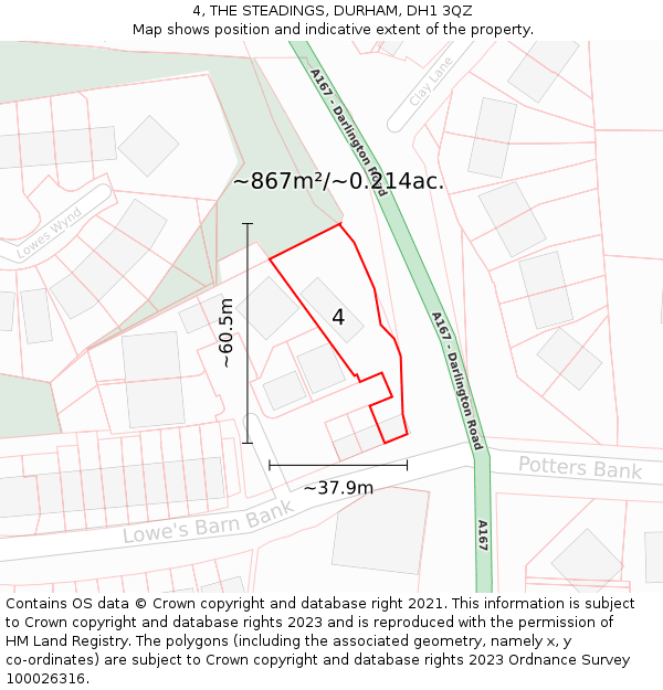 4, THE STEADINGS, DURHAM, DH1 3QZ: Plot and title map