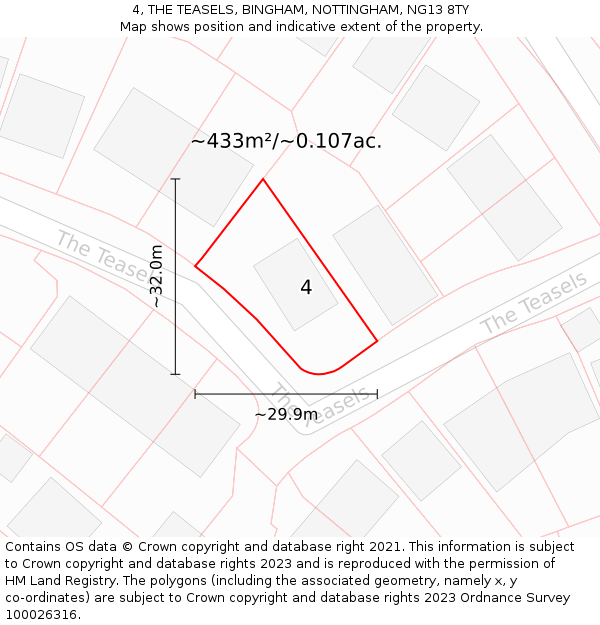 4, THE TEASELS, BINGHAM, NOTTINGHAM, NG13 8TY: Plot and title map