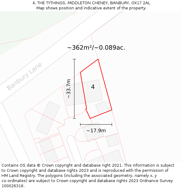 4, THE TYTHINGS, MIDDLETON CHENEY, BANBURY, OX17 2AL: Plot and title map