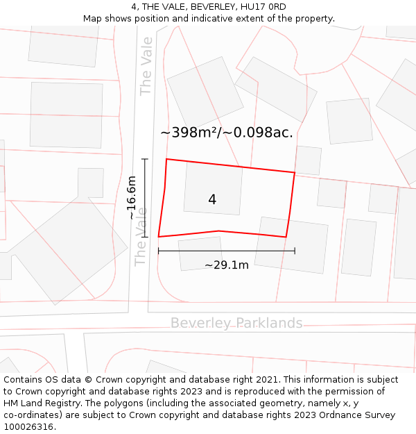 4, THE VALE, BEVERLEY, HU17 0RD: Plot and title map