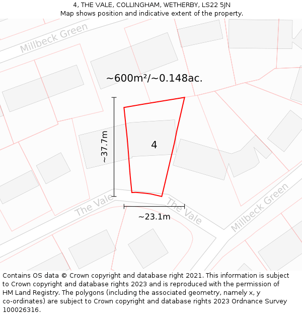 4, THE VALE, COLLINGHAM, WETHERBY, LS22 5JN: Plot and title map