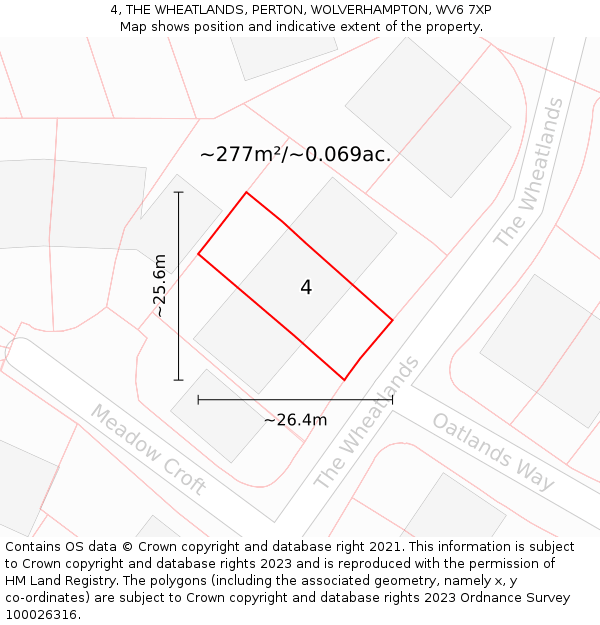 4, THE WHEATLANDS, PERTON, WOLVERHAMPTON, WV6 7XP: Plot and title map
