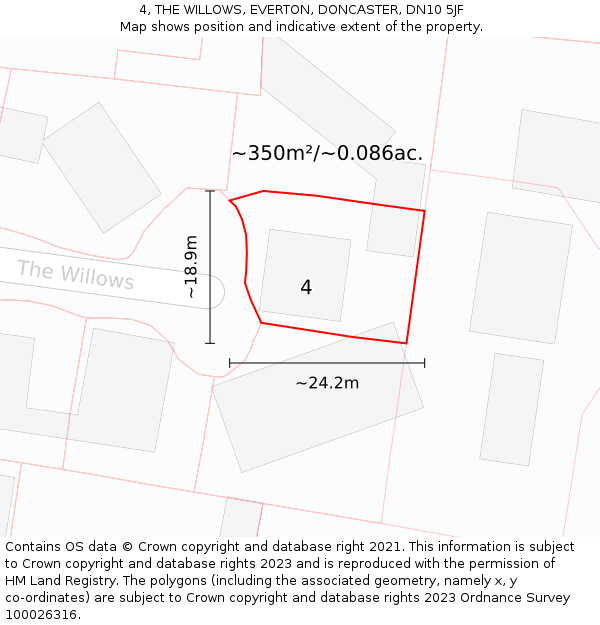 4, THE WILLOWS, EVERTON, DONCASTER, DN10 5JF: Plot and title map