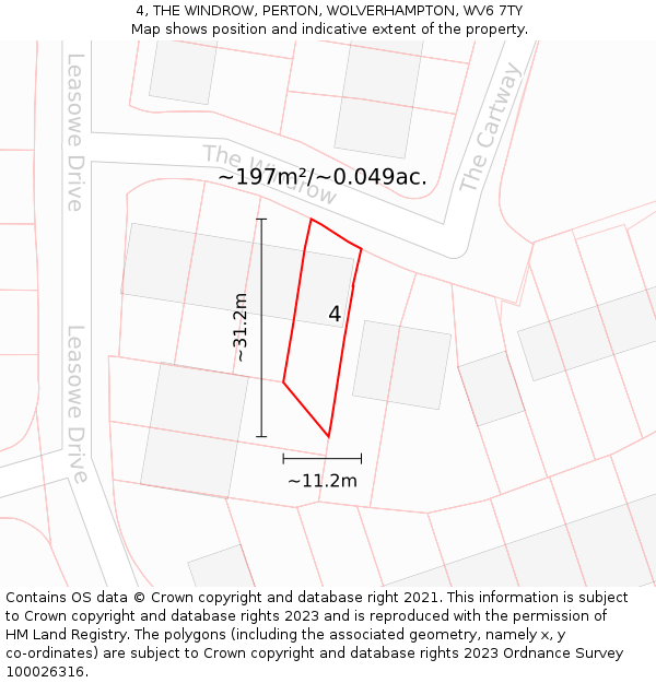 4, THE WINDROW, PERTON, WOLVERHAMPTON, WV6 7TY: Plot and title map