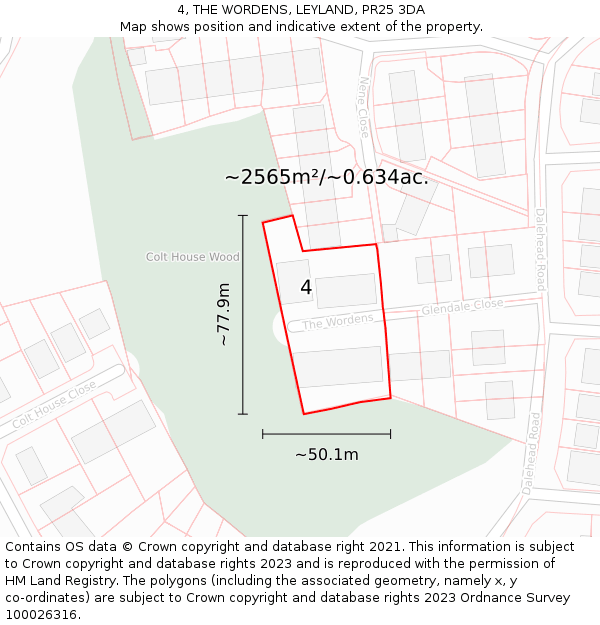 4, THE WORDENS, LEYLAND, PR25 3DA: Plot and title map