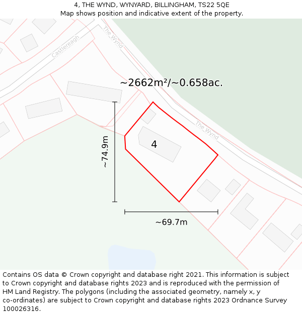 4, THE WYND, WYNYARD, BILLINGHAM, TS22 5QE: Plot and title map