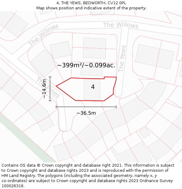 4, THE YEWS, BEDWORTH, CV12 0PL: Plot and title map