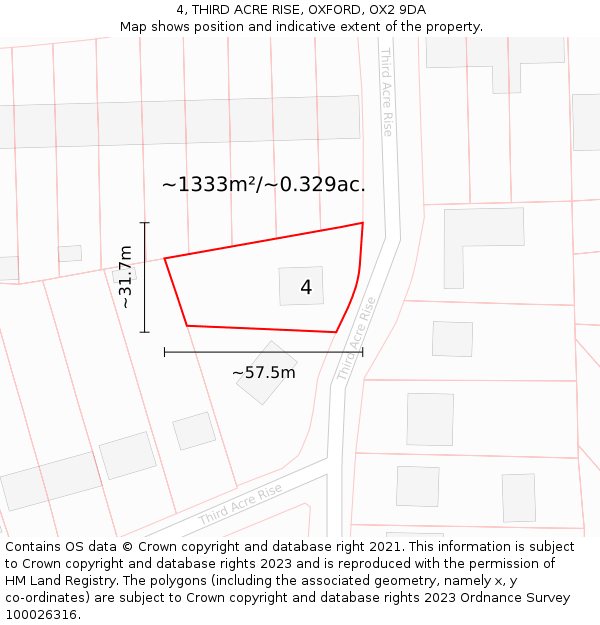 4, THIRD ACRE RISE, OXFORD, OX2 9DA: Plot and title map