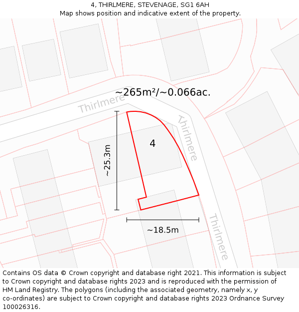 4, THIRLMERE, STEVENAGE, SG1 6AH: Plot and title map