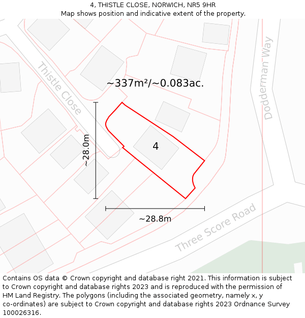 4, THISTLE CLOSE, NORWICH, NR5 9HR: Plot and title map