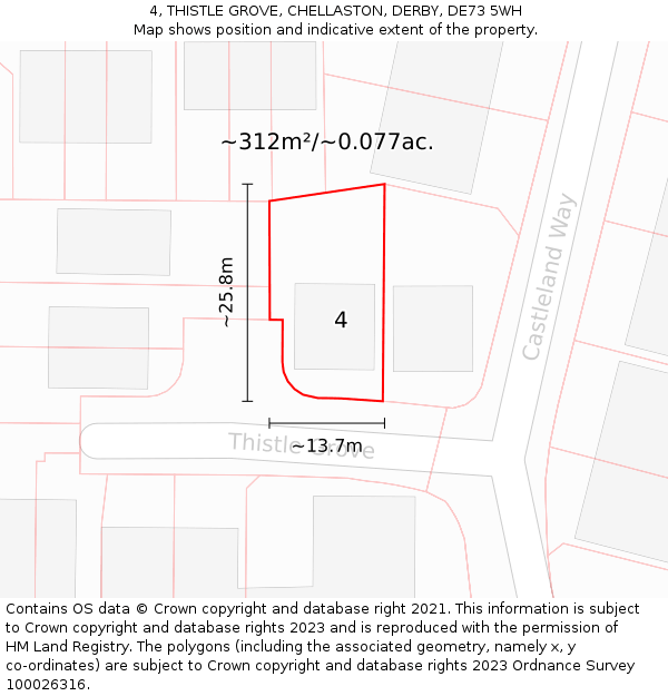 4, THISTLE GROVE, CHELLASTON, DERBY, DE73 5WH: Plot and title map