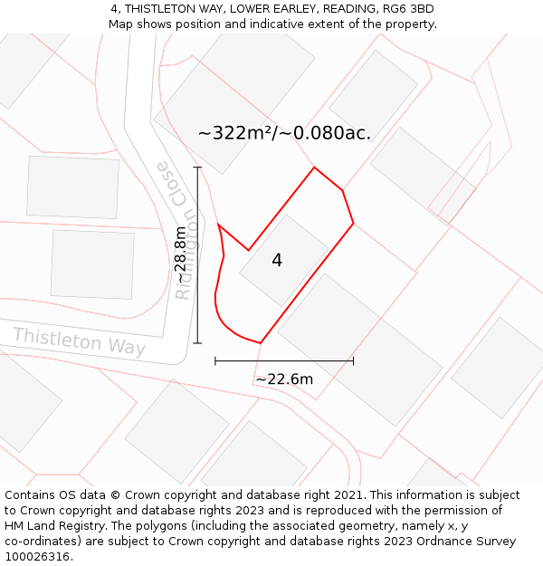 4, THISTLETON WAY, LOWER EARLEY, READING, RG6 3BD: Plot and title map