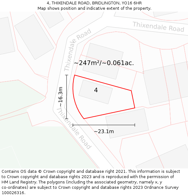 4, THIXENDALE ROAD, BRIDLINGTON, YO16 6HR: Plot and title map