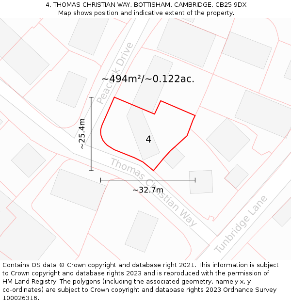 4, THOMAS CHRISTIAN WAY, BOTTISHAM, CAMBRIDGE, CB25 9DX: Plot and title map