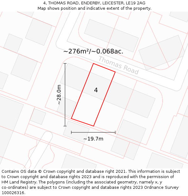 4, THOMAS ROAD, ENDERBY, LEICESTER, LE19 2AG: Plot and title map