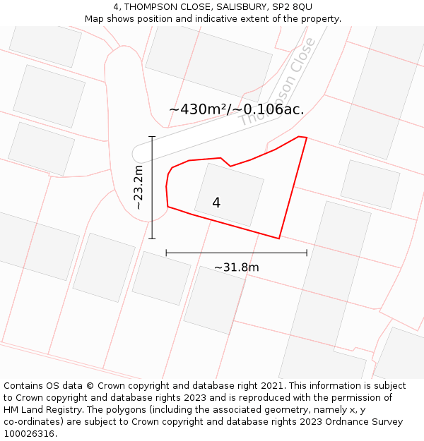 4, THOMPSON CLOSE, SALISBURY, SP2 8QU: Plot and title map