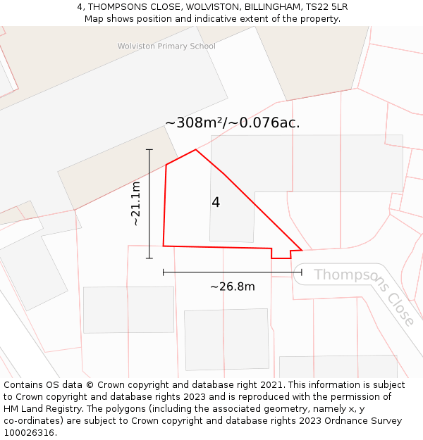 4, THOMPSONS CLOSE, WOLVISTON, BILLINGHAM, TS22 5LR: Plot and title map