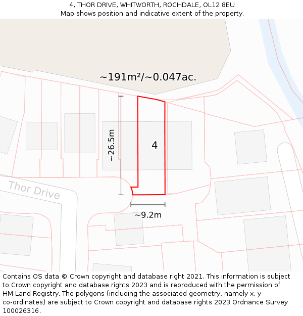 4, THOR DRIVE, WHITWORTH, ROCHDALE, OL12 8EU: Plot and title map