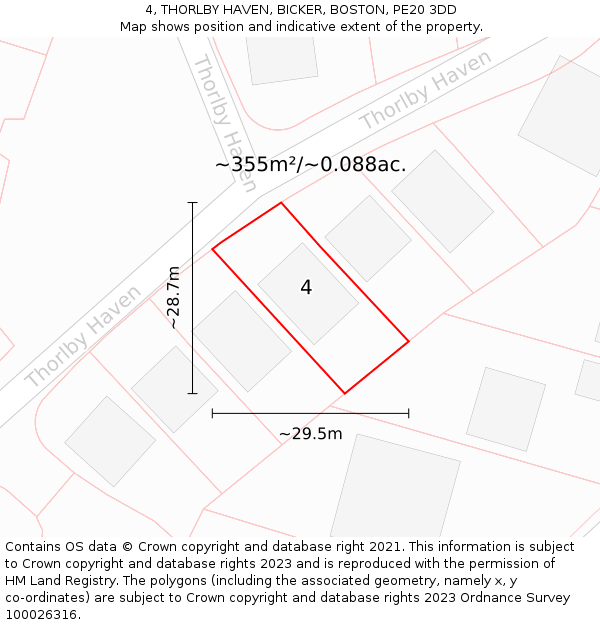 4, THORLBY HAVEN, BICKER, BOSTON, PE20 3DD: Plot and title map