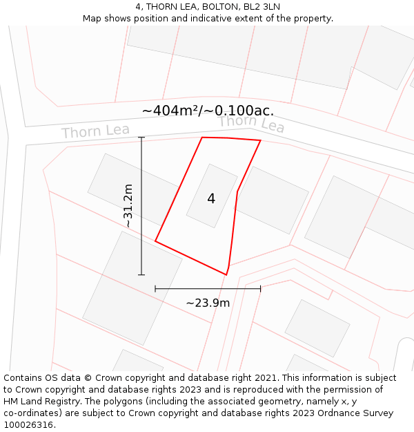 4, THORN LEA, BOLTON, BL2 3LN: Plot and title map