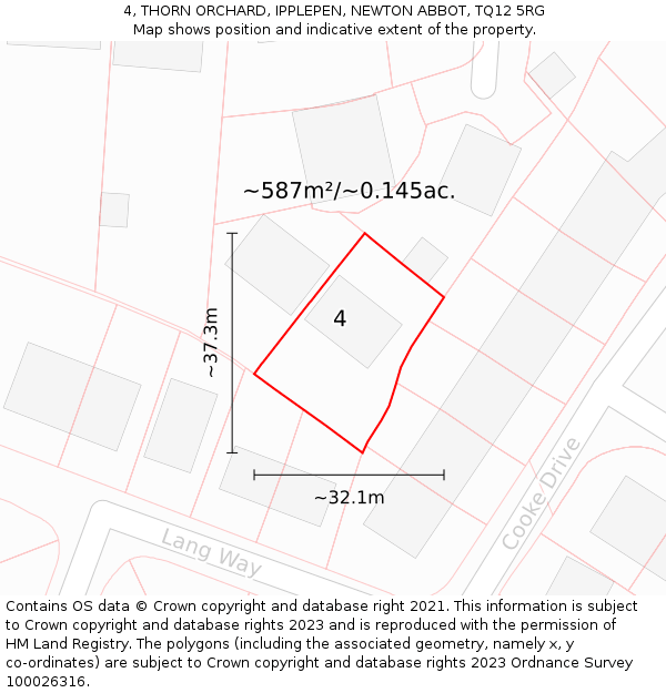 4, THORN ORCHARD, IPPLEPEN, NEWTON ABBOT, TQ12 5RG: Plot and title map